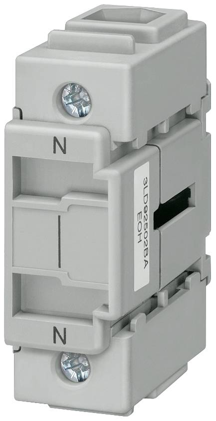 Ein grauer modularer Schalter mit Beschriftung '3LD6202-2A EOH'. Hauptsächlich für elektrische Installationen verwendet.
