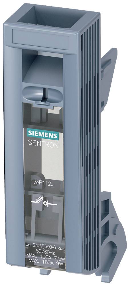 Ein Siemens-Leistungsschalter der Serie Sentron, Modell 3NP1. Geeignet für Spannungen bis 240V und maximale Stromstärke von 100A.