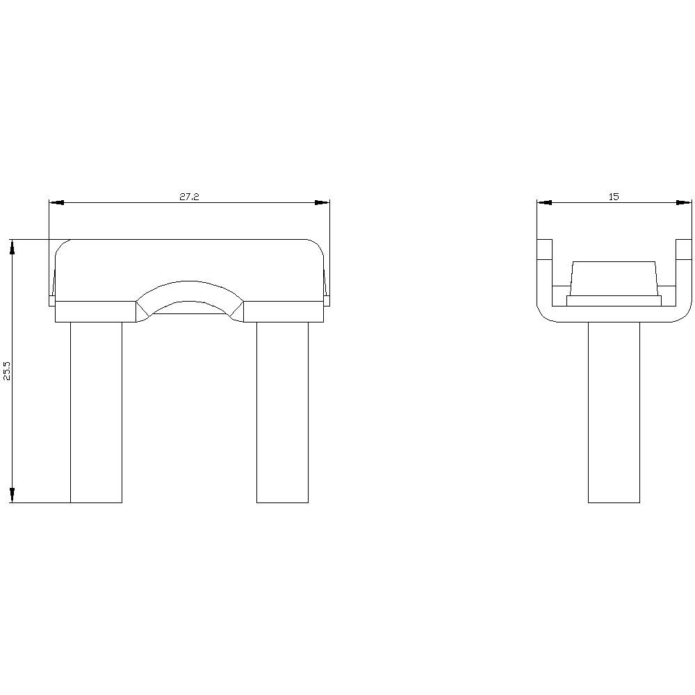Technische Zeichnung eines Bauteils mit Maßen: Breite 27,2, Höhe 15 und 2,3. Zeigt Draufsicht und Querschnitt des Teils.