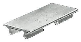 Metallischer Riegelverschluss, rechteckige Form, verwendet zur Sicherung von Bändern oder Schnüren in Verpackungsanwendungen.