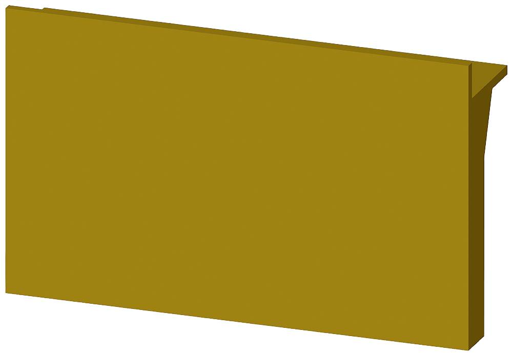 Ein braunes rechteckiges 3D-Objekt mit einer abgeschrägten Kante und Seitenteil, dargestellt auf einem weißen Hintergrund.