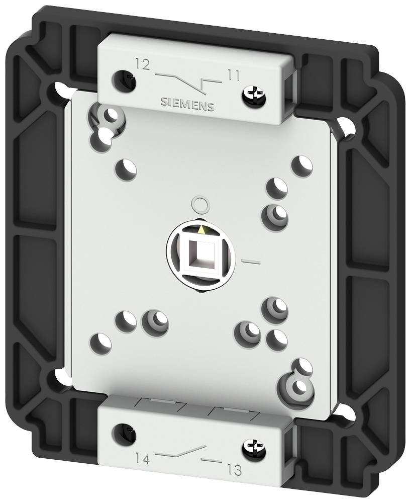 Metallplatte mit mehreren Bohrungen, zwei Klemmen oben und unten, umgeben von einem schwarzen Rahmen.