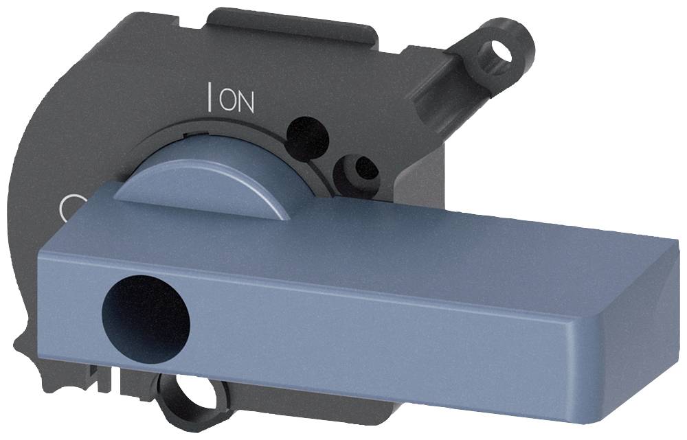 Grauer und blauer Schalthebel mit Markierungen 'ON' und 'OFF', zeigt Position zum Ein- oder Ausschalten.