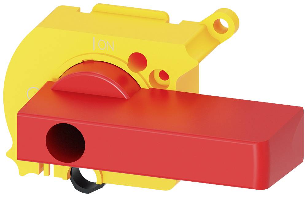 'Roter und gelber Industrieschalter in der Position 