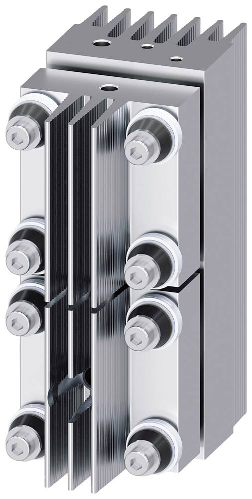 Ein silberner Aluminiumkühlkörper mit mehreren Schrauben. Verwendet zur Wärmeableitung in elektronischen Geräten.