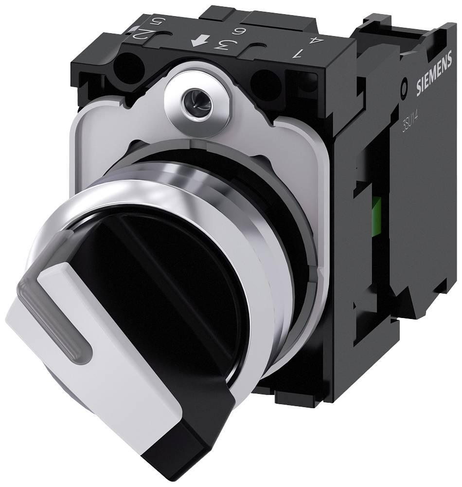 Ein Drehschalter von Siemens mit fünf Positionen, erkennbar an den Ziffern 0 bis 4 auf der Oberseite, in schwarzem Gehäuse.