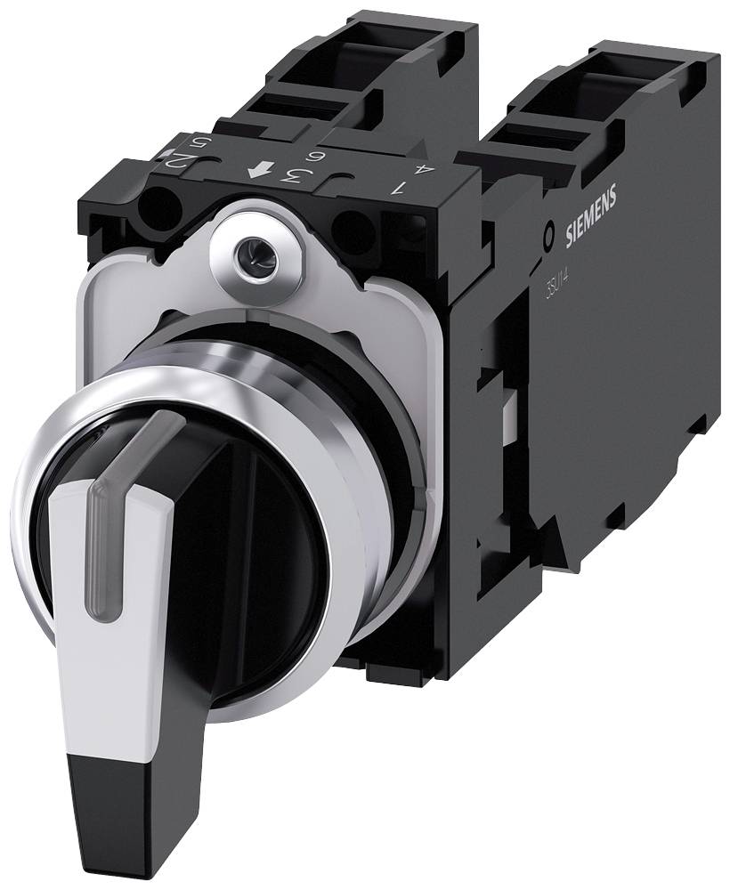 Drehschalter der Marke Siemens, schwarz und silber, mit Hebel zur Steuerung von elektronischen Geräten, zeigt Einstellung '0'.