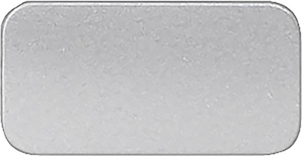 Eine rechteckige, grau-silberne Metallplatte mit abgerundeten Ecken.