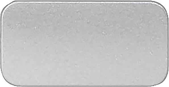 Graue Metallscheibe in rechteckiger Form mit abgerundeten Ecken, ohne sichtbare Markierungen oder Text.