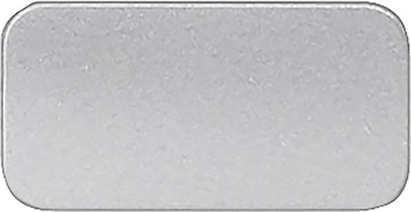 Ein rechteckiges, flaches Metallstück in Silberoptik.