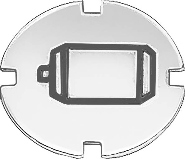 Symbol eines Batterieladezustands auf einem grauen Hintergrund, zeigt eine leere Batterie mit Rand.