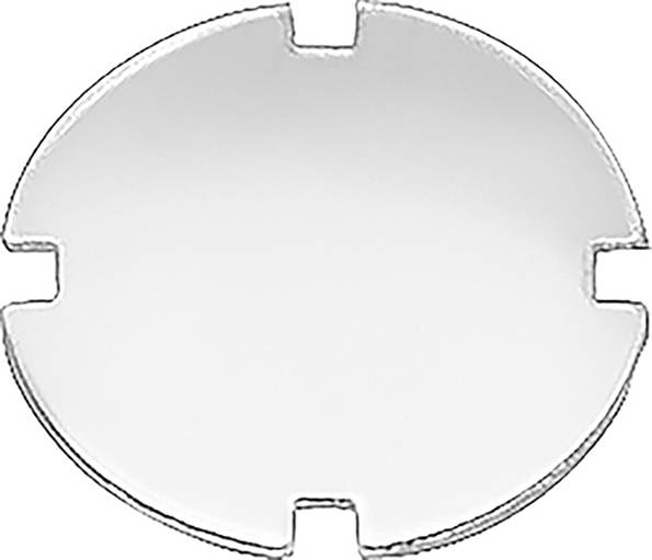 Eine runde Metallscheibe mit vier gleichmäßig verteilten Einkerbungen am Rand.