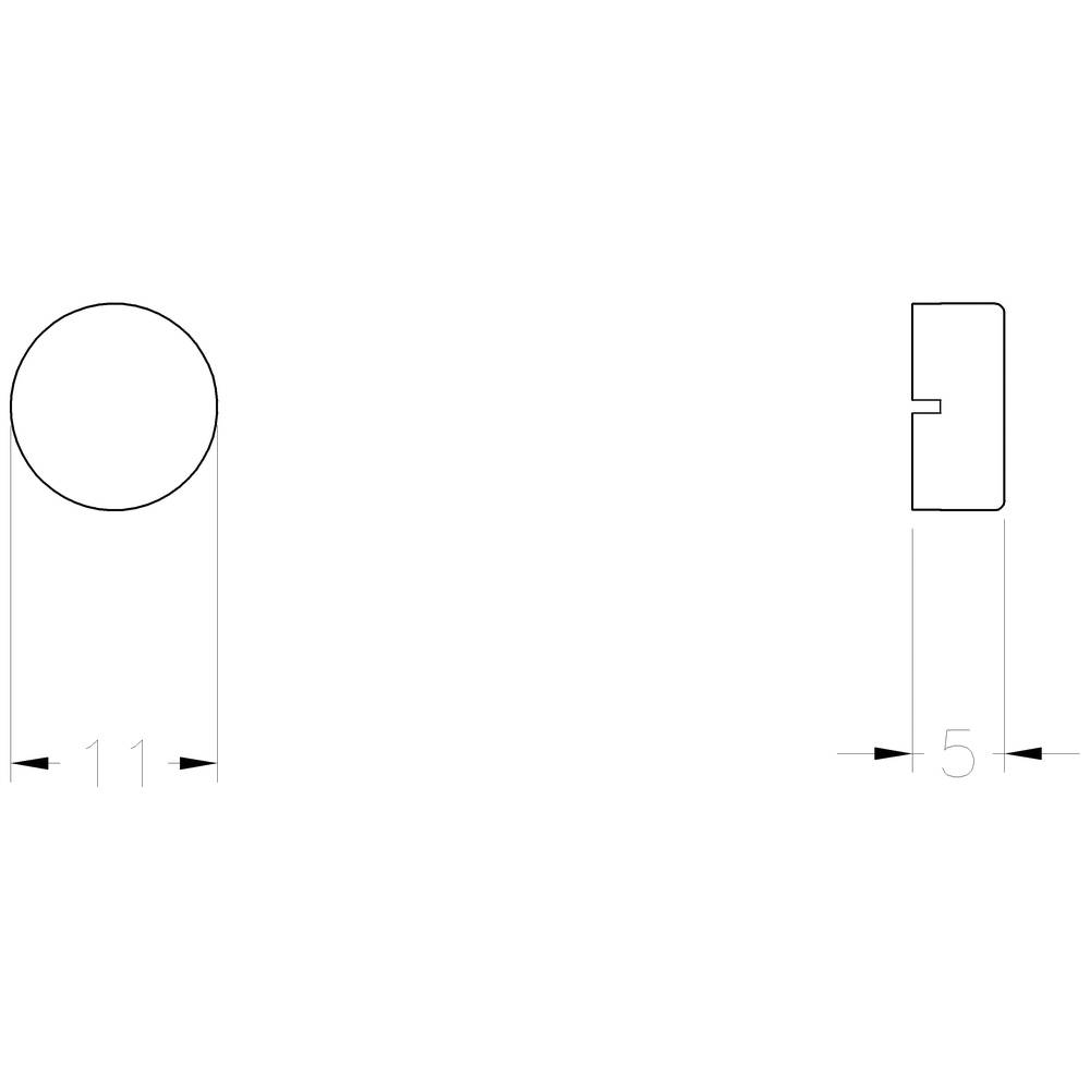 Zwei geometrische Formen: links ein Kreis mit einem darunterliegenden Maß von 11, rechts ein rechteckiges Profil mit einem Maß von 5.