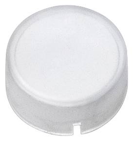 Ein weißer, runder Plastikdeckel mit flachem Profil, möglicherweise für einen Behälter oder Flasche.