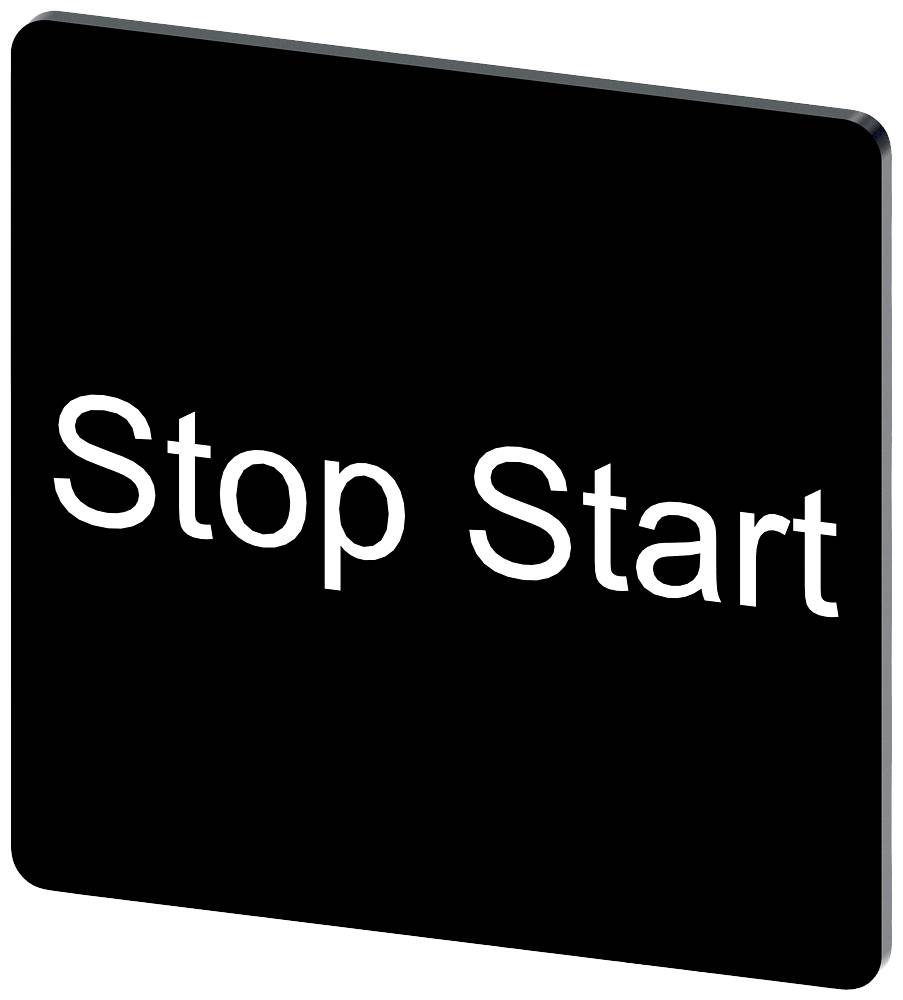 Schwarzes Schild mit den weißen Worten 'Stop Start'.