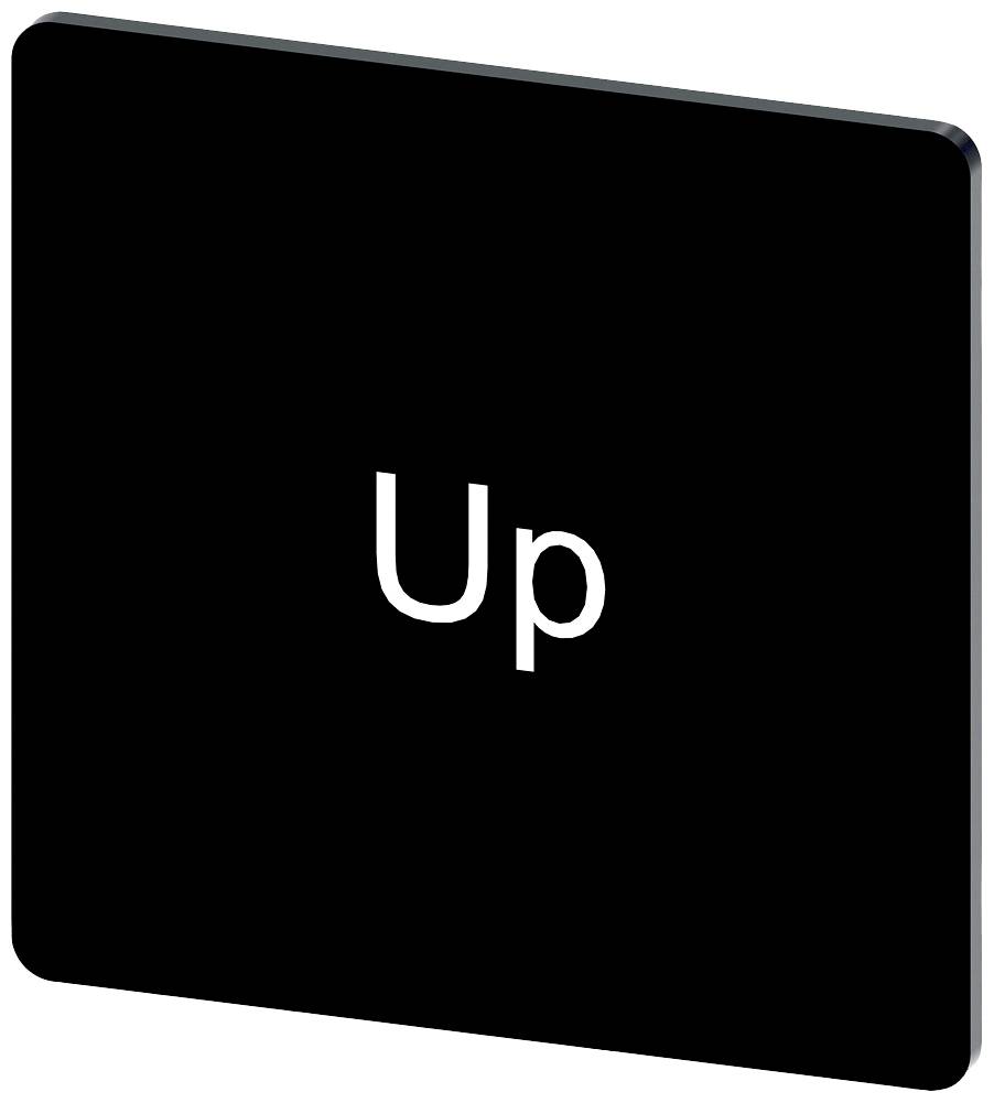 Schwarzer quadratischer Knopf mit weißem Text 'Up' in der Mitte.