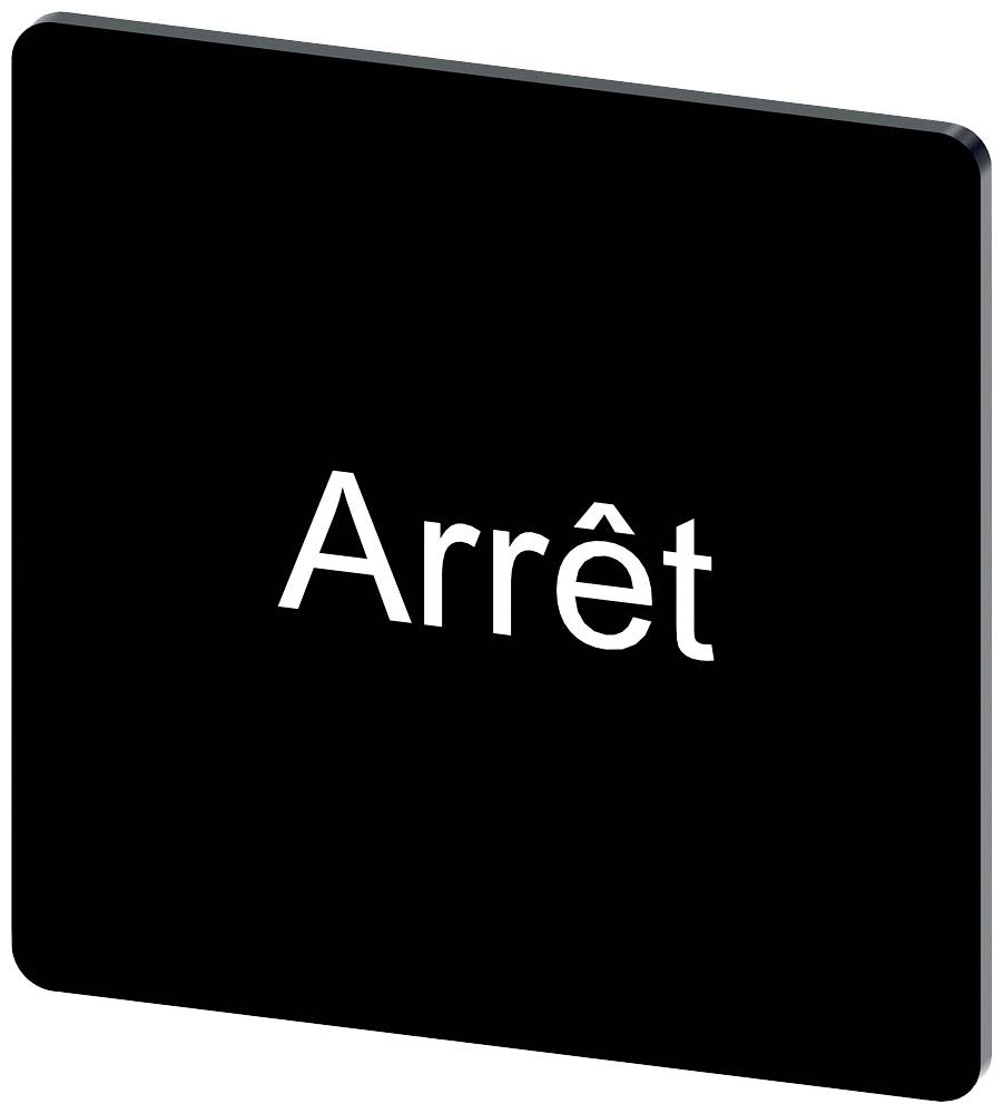 Das Bild zeigt ein schwarzes Schild mit weißem Text, auf dem 'Arrêt' steht, was auf Französisch 'Stopp' bedeutet.