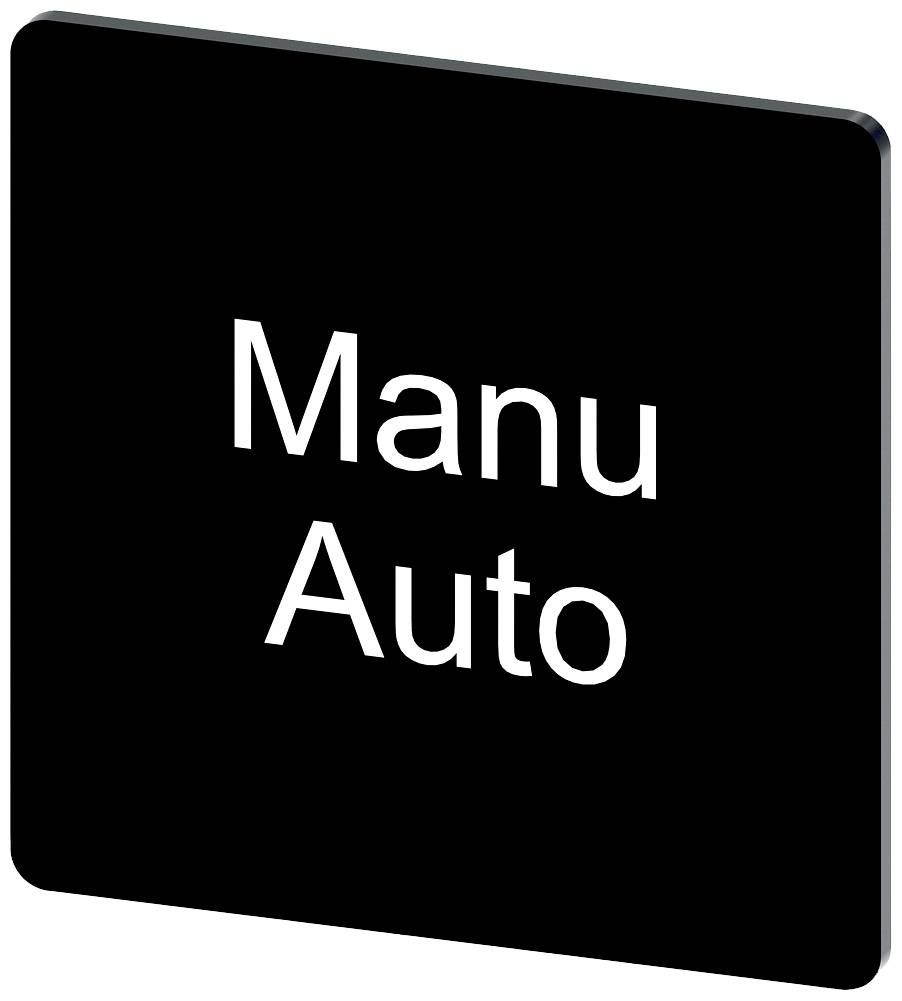 Schwarzes quadratisches Schild mit weißer Schrift, zeigt die Optionen 'Manu' und 'Auto'.