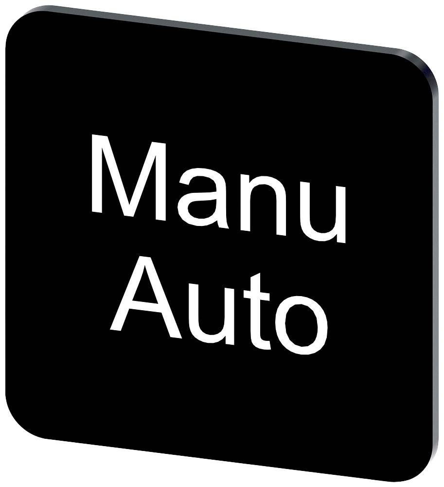 Das Bild zeigt ein quadratisches schwarzes Schild mit den weißen Wörtern 'Manu' und 'Auto' in der Mitte.