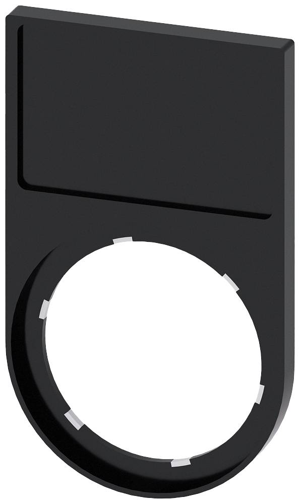 Schwarzer, rechteckiger Halter mit rundem Ausschnitt unten.