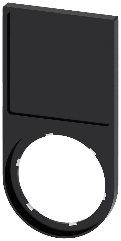 Schwarzes rechteckiges Bauteil mit rundem Ausschnitt, möglicherweise ein Halter oder Rahmen für ein technisches Gerät oder Zubehör.