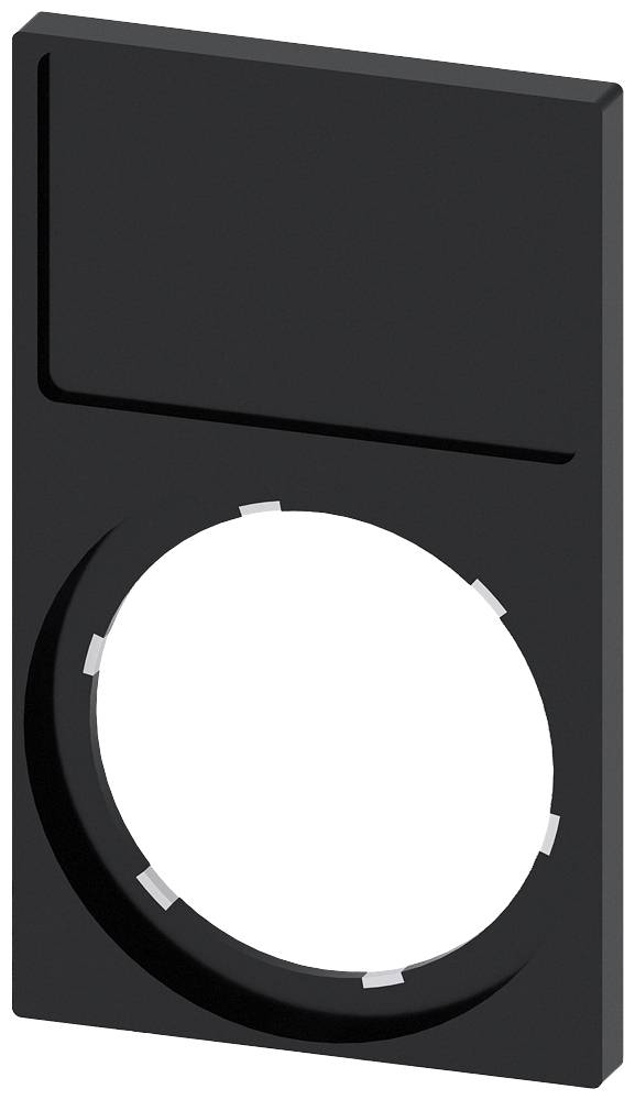 Ein schwarzes rechteckiges Kunststoffstück mit einer großen kreisförmigen Aussparung in der unteren Hälfte.