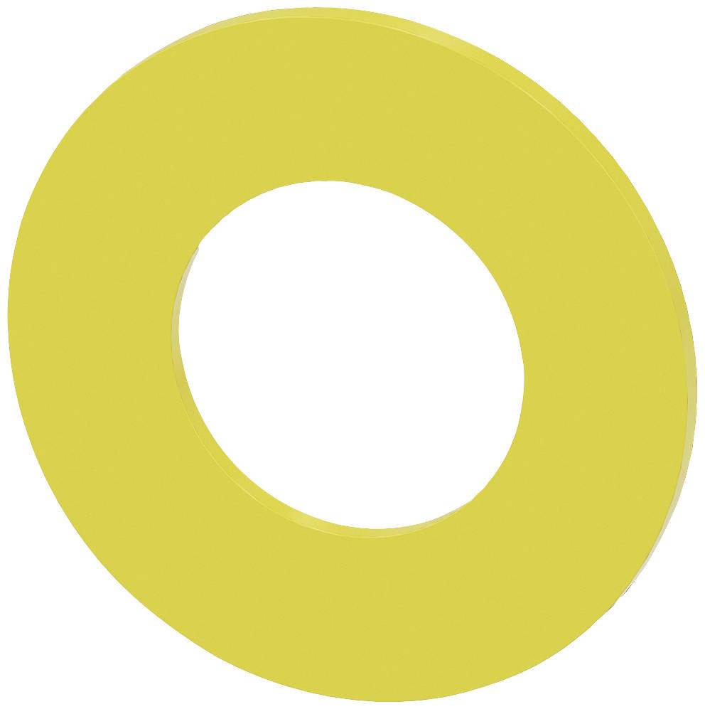 Ein gelber Donut-förmiger Gegenstand mit einem Loch in der Mitte, schwebend vor einem weißen Hintergrund.