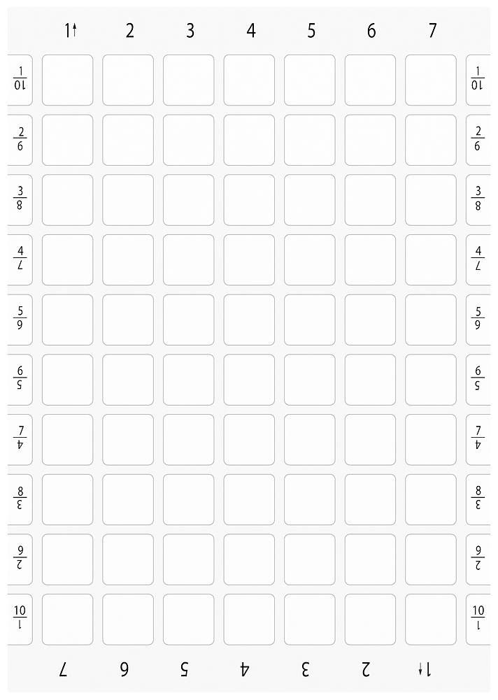 'Multiplikationstabelle' mit Zahlen von 1 bis 10 an den Rändern und leeren Feldern in der Mitte zur Berechnung von Produkten.