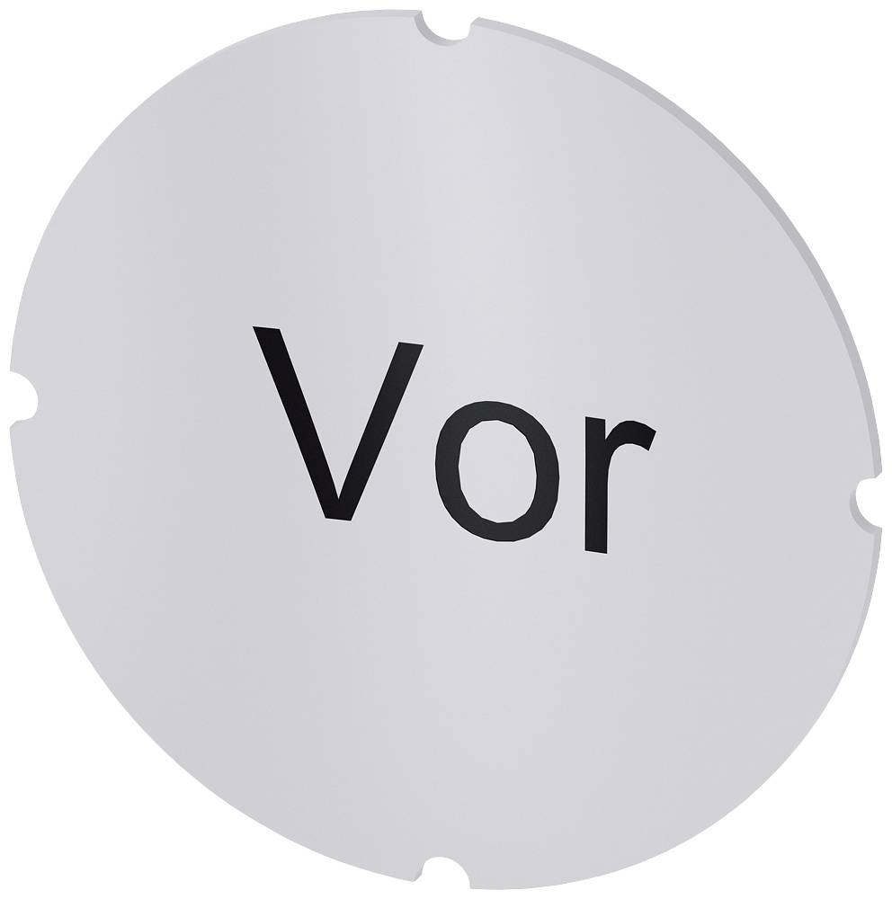 Graues rundes Schild mit dem Wort 'Vor' in schwarzer Schrift.