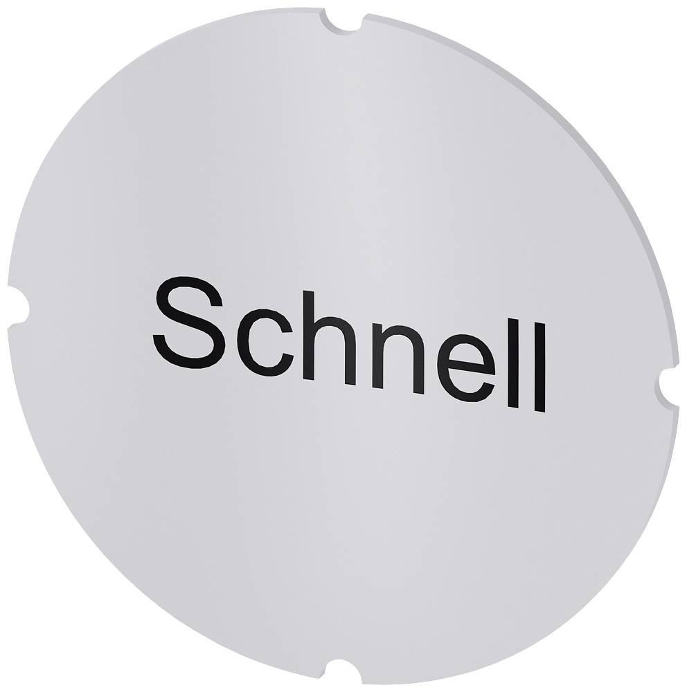 Rundes, silbernes Schild mit dem Wort 'Schnell' darauf.