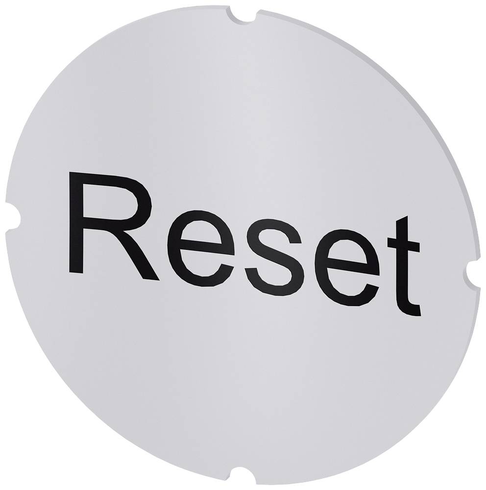 Runder, silberner Reset-Knopf mit schwarzer Aufschrift 'Reset' in der Mitte.