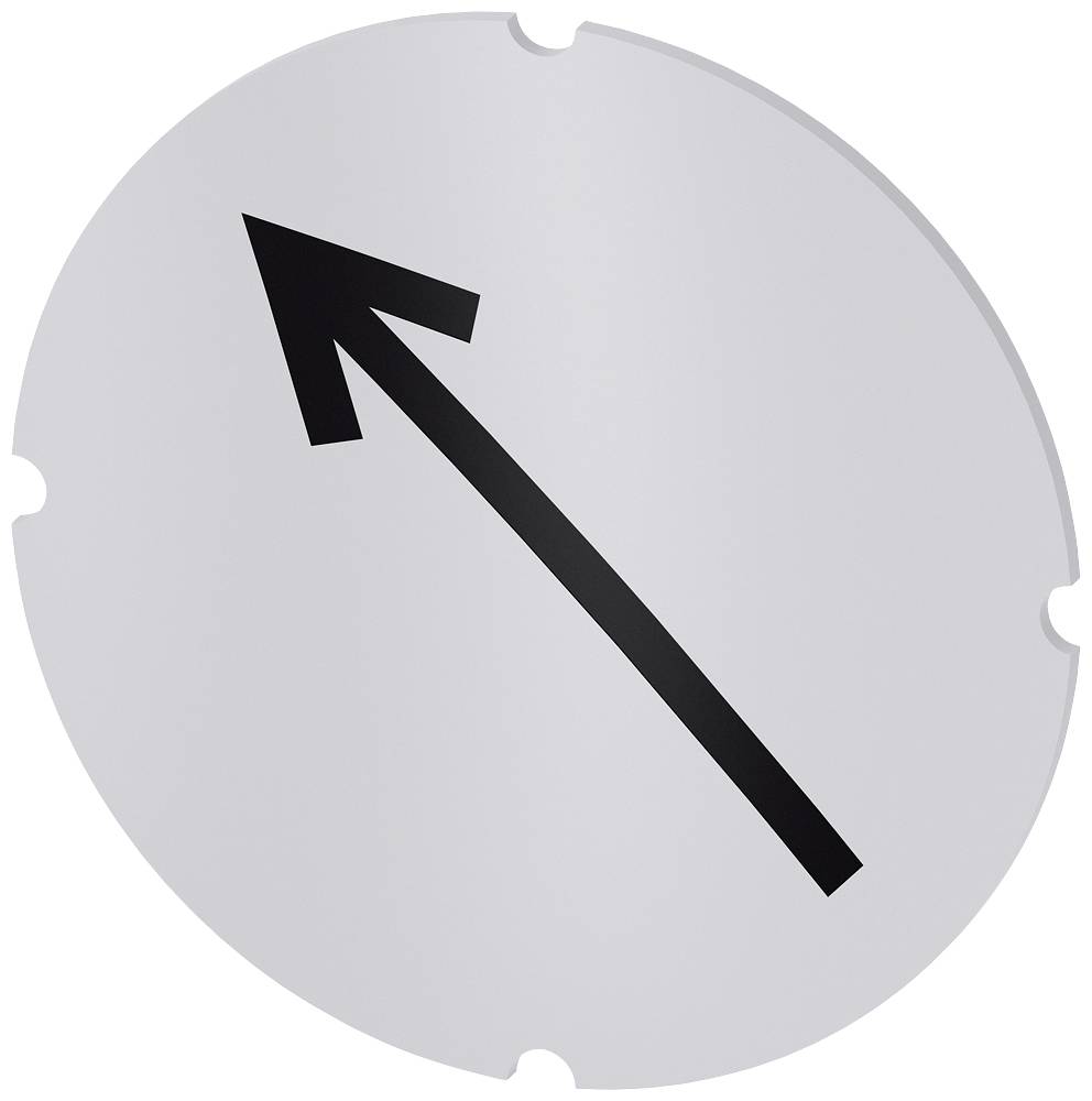 Ein rundes Schild mit einem schwarzen Pfeil nach links oben auf grauem Hintergrund.