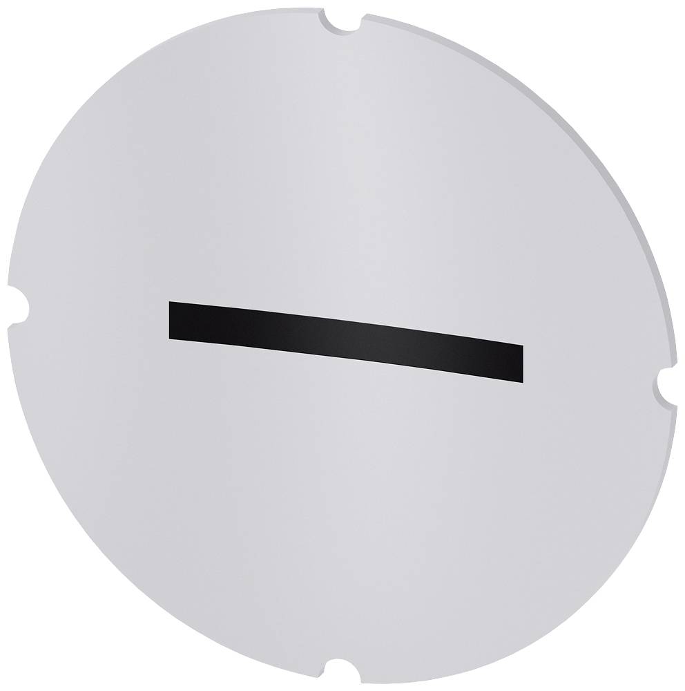Runde silberne Scheibe mit einem schwarzen horizontalen Streifen in der Mitte.