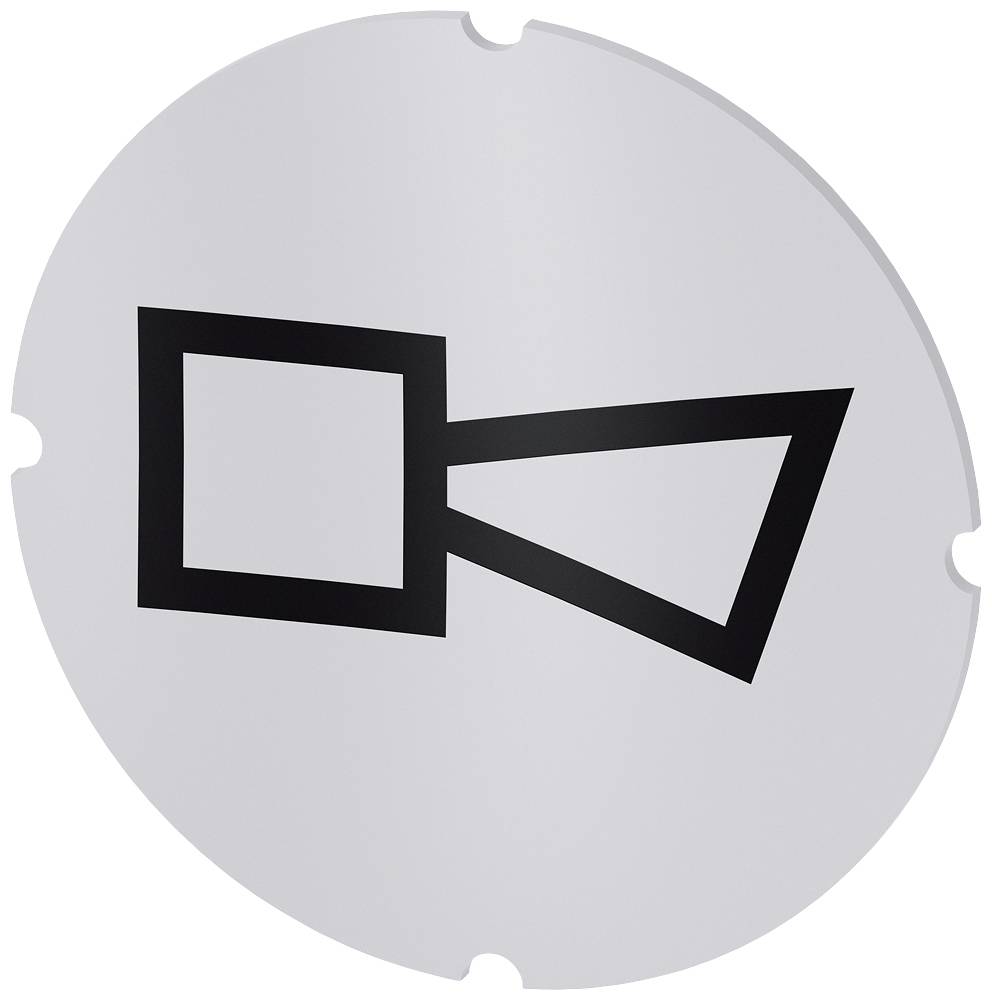 Ein kreisförmiges Schild mit einem stilisierten Symbol, das eine Kamera darstellt, möglicherweise als Hinweis auf Videoüberwachung.