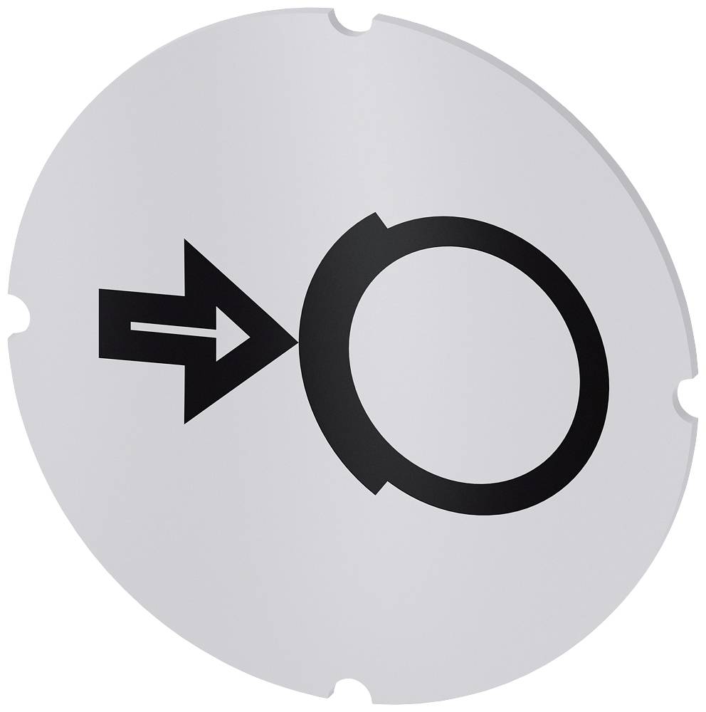 Ein graues Schild mit einem schwarzen Symbol einer Pfeilspitze links, die in einen Kreis zeigt, auf weißem Hintergrund.