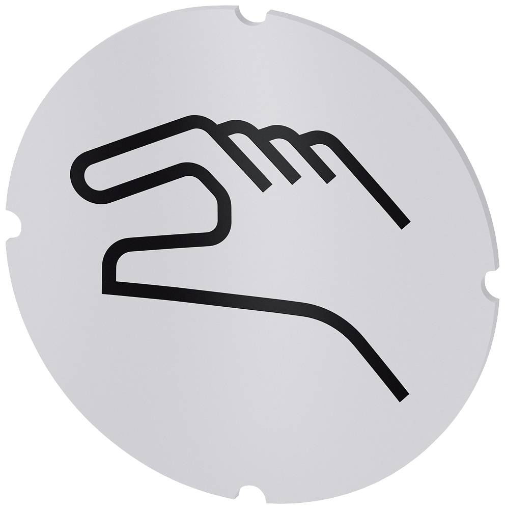 Symbol: Strichzeichnung einer Hand mit Daumen und ausgestrecktem Zeigefinger, weist auf Bedienung per Berührungsgeste hin.