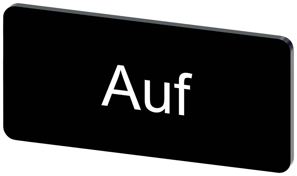 Schwarzes rechteckiges Schild mit dem weißen Text 'Auf'.