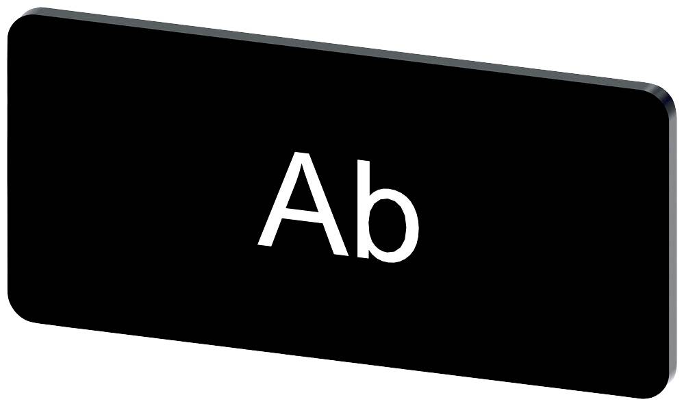 Weißer Text 'Ab' auf schwarzem rechteckigen Hintergrund.