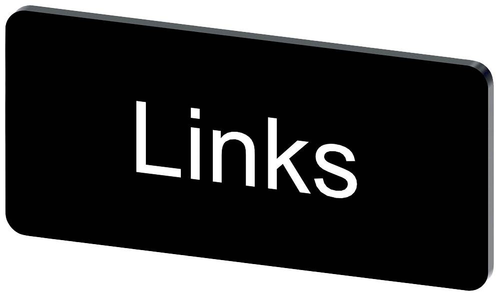 Das Bild zeigt ein schwarzes rechteckiges Schild mit dem weißen Wort 'Links' in der Mitte.