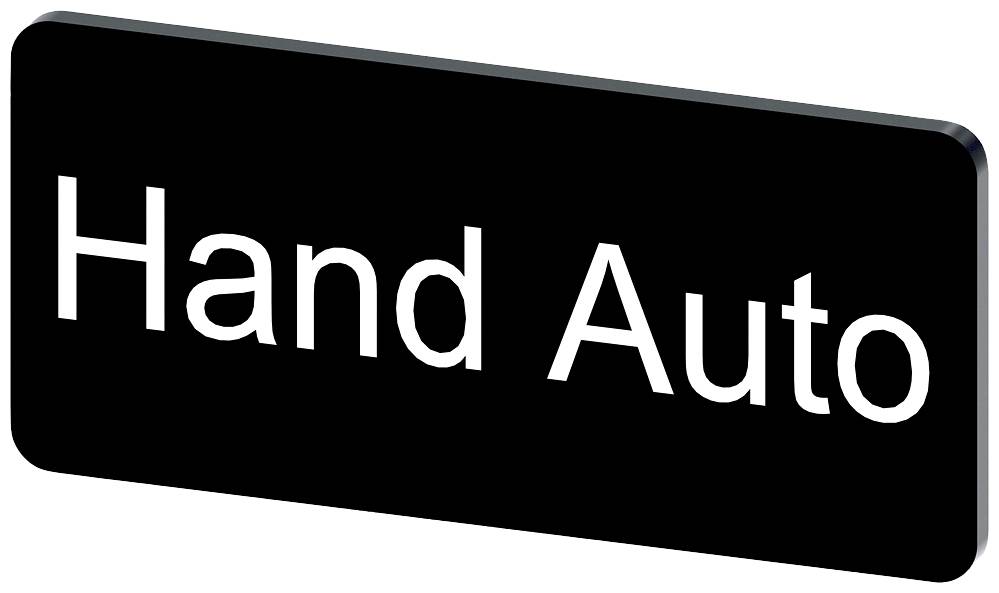 Schwarzes rechteckiges Schild mit weißer Aufschrift 'Hand Auto'.