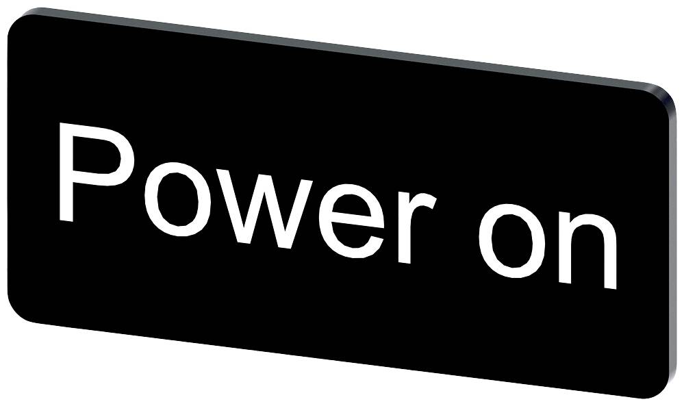Das Bild zeigt ein schwarzes Schild mit der weißen Aufschrift 'Power on'.
