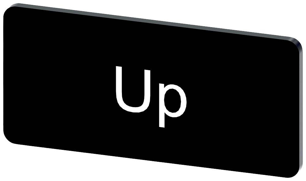 Schwarzes Schild mit weißem Text 'Up', zeigt Richtung oder Funktion an.