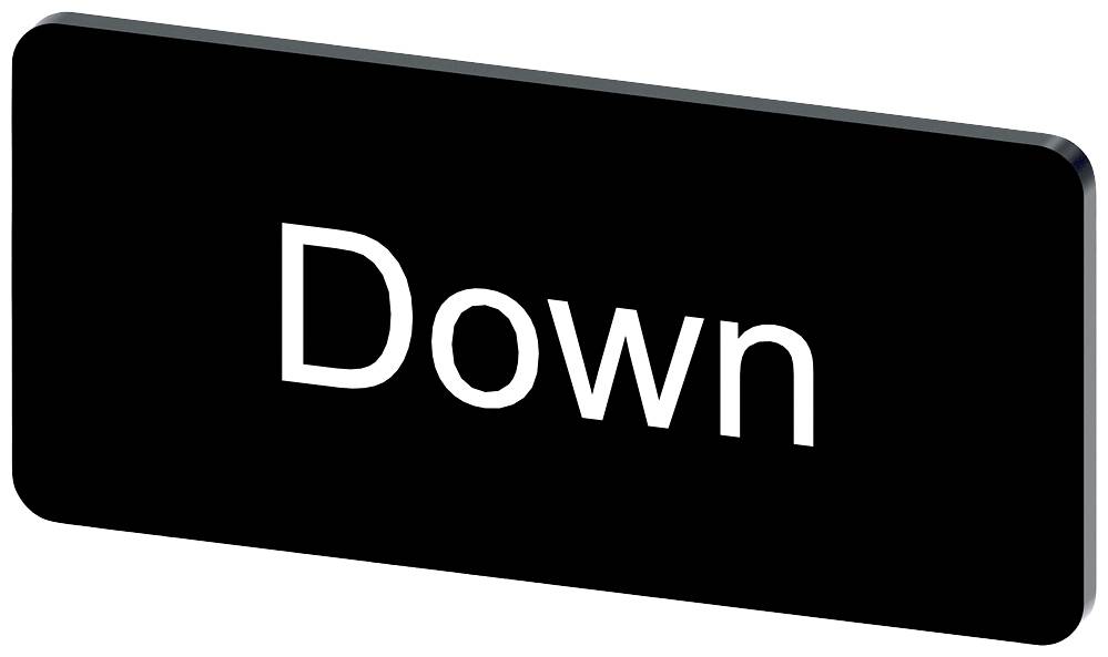 Schwarzes Schild mit weißer Aufschrift 'Down'.
