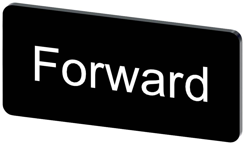 Ein schwarzes rechteckiges Schild mit dem weißen Schriftzug 'Forward'.