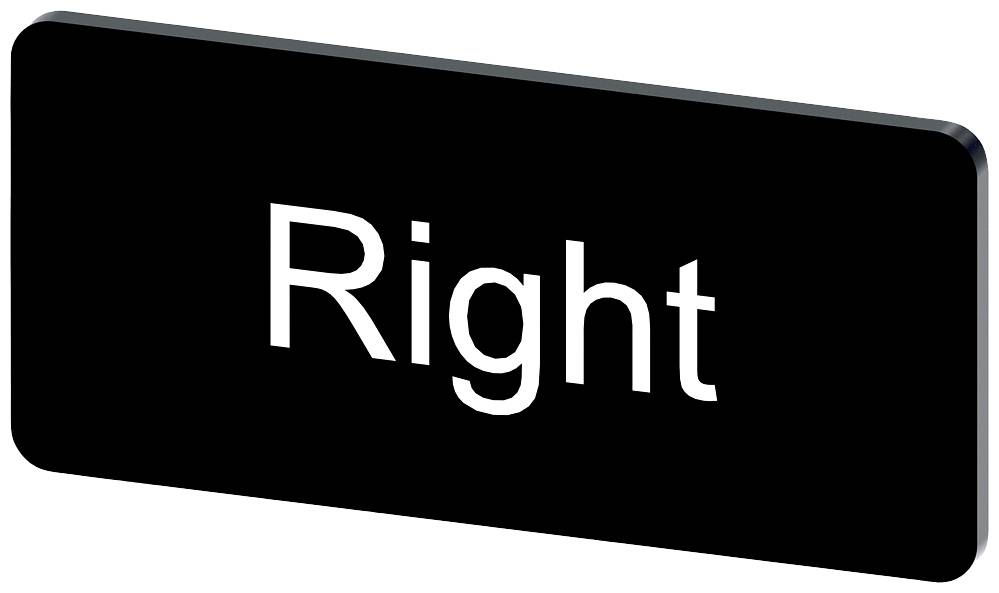 Schwarzes rechteckiges Schild mit dem weißen Wort 'Right'.