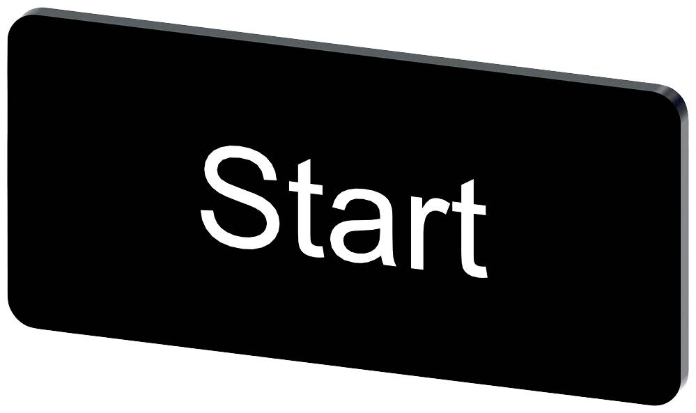 Ein schwarzes rechteckiges Schild mit weißem Text 'Start' in der Mitte.