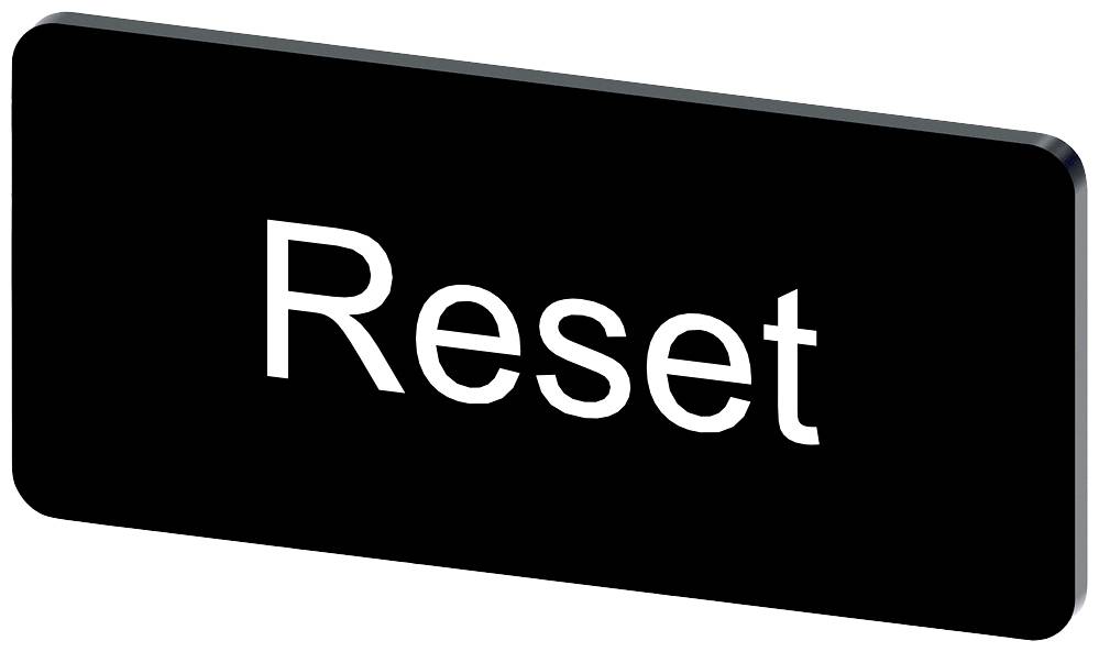 Schwarzer Knopf mit weißem Text 'Reset', der auf Zurücksetzen einer Funktion oder eines Geräts hinweist.