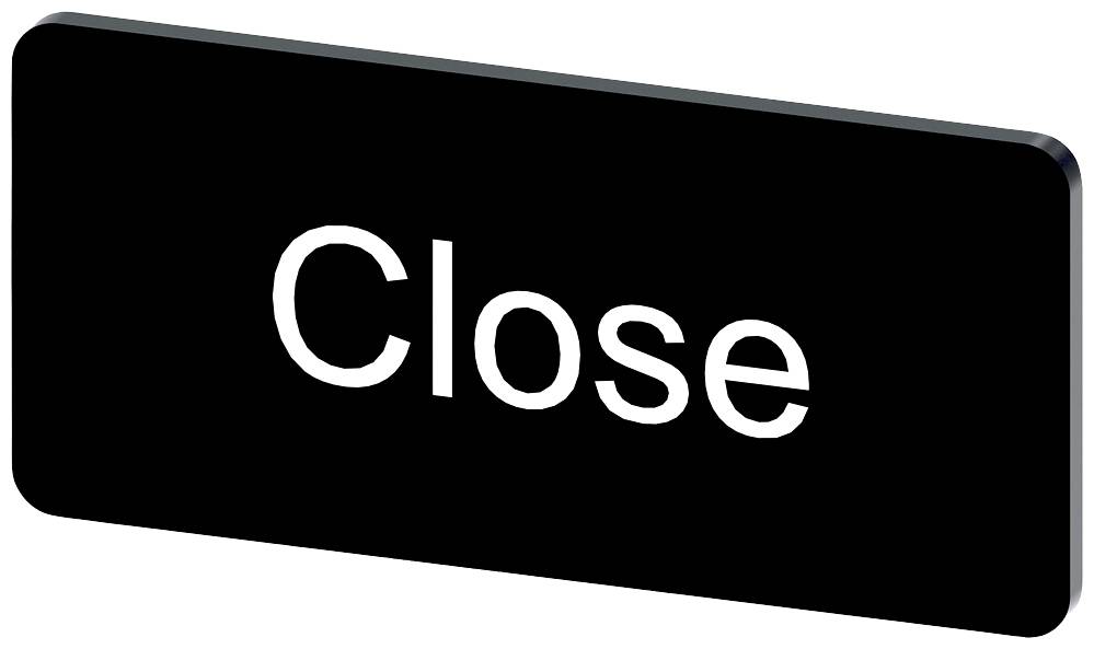 Das Bild zeigt ein rechteckiges schwarzes Schild mit dem weißen Text 'Close'.
