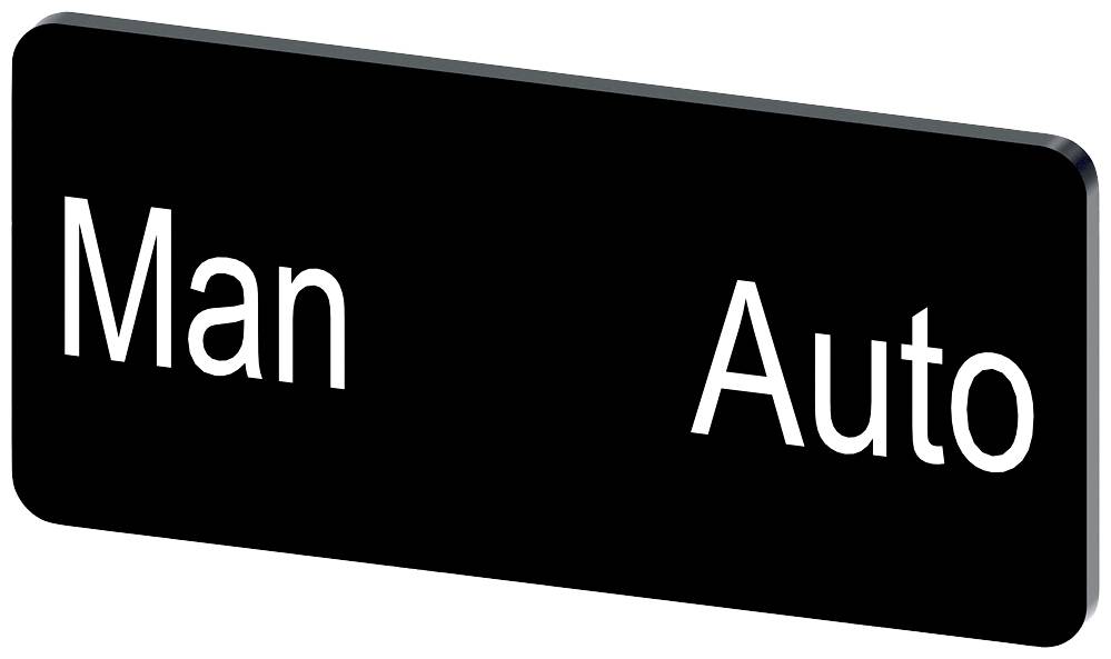 Ein rechteckiges Schild mit den weißen Wörtern 'Man' links und 'Auto' rechts auf schwarzem Hintergrund.