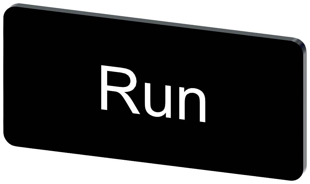 Ein rechteckiger schwarzer Knopf mit der weißen Aufschrift 'Run'.